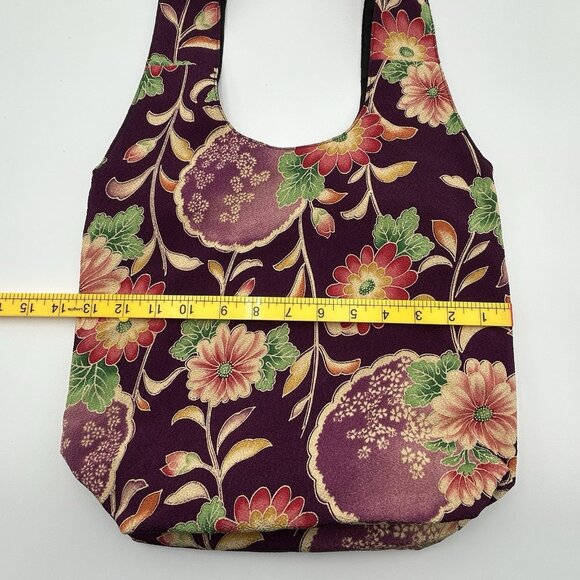 Boho Hippie Shoulder Tote Bag Purple Floral Hobo Style Fabric No Closure - Picture 7 of 10